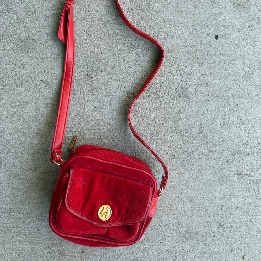 VTG Fifth Avenue Crossbody Handbag Suede Red Leather Made In USA.